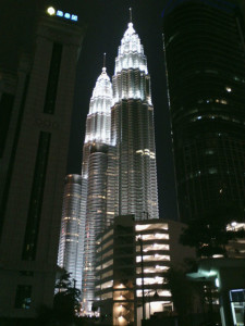 Twin Towers at night - a view from our the apartment building
